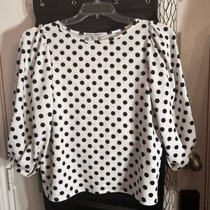 Green Envelope Black and White Polka Dot Blouse
